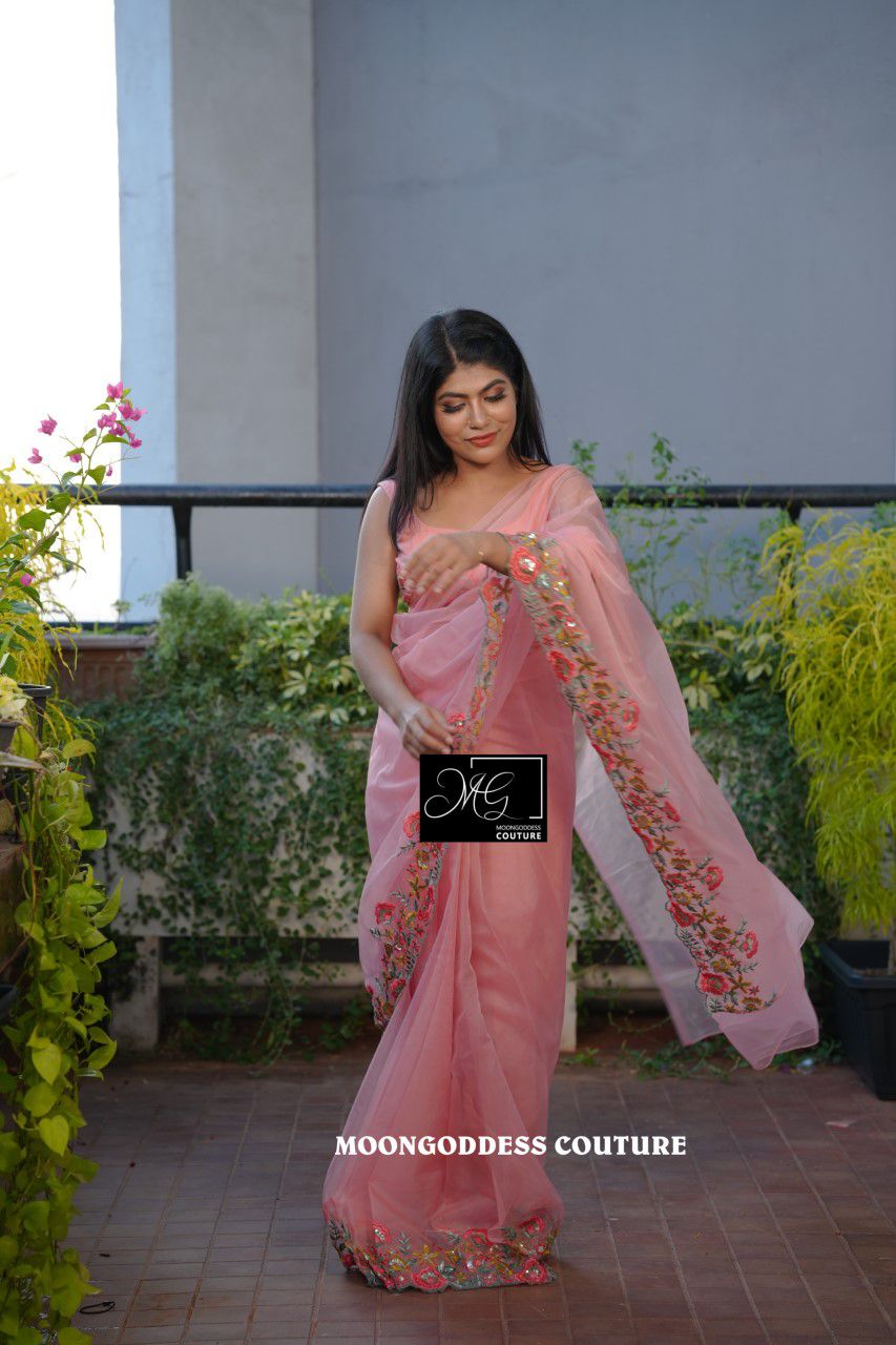  DF 180 Tanya Multi Embroidery Organza Saree Suppliers In India